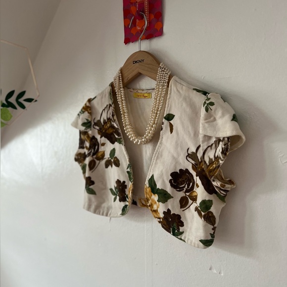 EUC Salt & Pepper S Corduroy topper autumn roses tulip sleeve shrug cap sleeve - Picture 6 of 14